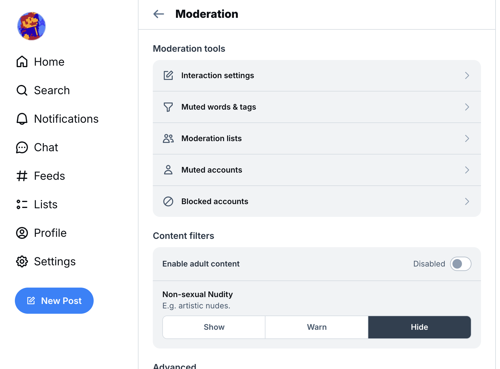 SA64's Bluesky Content Filter Settings